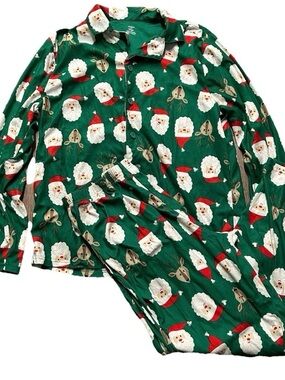 Carter’s Adult Christmas Pajamas Button Up Shirt Pants Green Santa Size Large